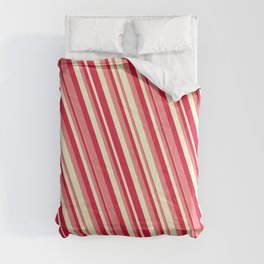 [ Thumbnail: Crimson, Light Coral & Light Yellow Colored Lines Pattern Comforter ]