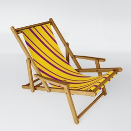 [ Thumbnail: Yellow and Purple Colored Lined Pattern Sling Chair ]