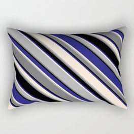 [ Thumbnail: Eye-catching Midnight Blue, Beige, Dark Grey, Dim Grey & Black Colored Striped Pattern Rectangular Pillow ]