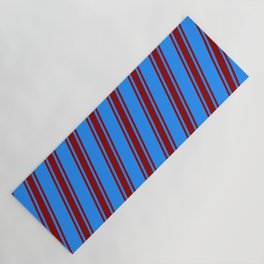 [ Thumbnail: Blue & Dark Red Colored Striped/Lined Pattern Yoga Mat ]