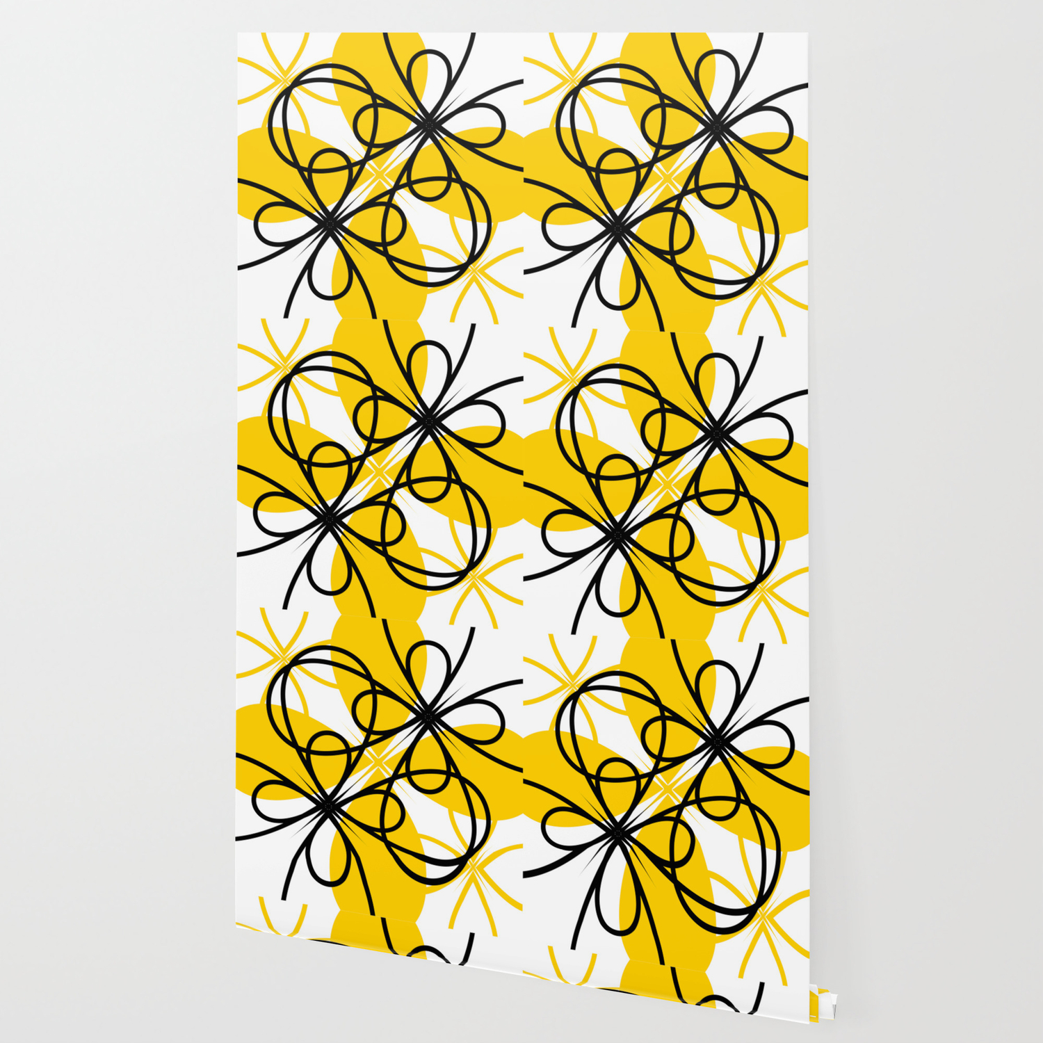 Yellow Black Floral Wallpaper By Berol Society6