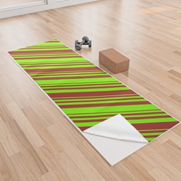 [ Thumbnail: Chartreuse and Brown Colored Stripes/Lines Pattern Yoga Towel ]