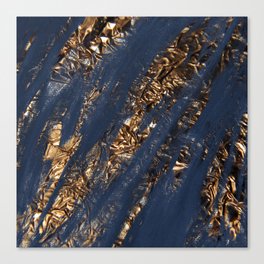Navy Blue Paint Brushstrokes Gold Foil Canvas Print
