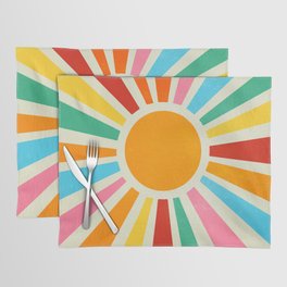 Retro Sunrise: Rainbow Edition Placemat | Rainbow, Color, Spring, Curated, Pop, Graphicdesign, Sun, Retro, 90S, Relax 