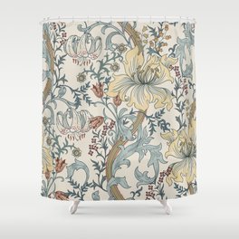 William Morris Enchanted Golden Lily Cream Blue Floral Shower Curtain