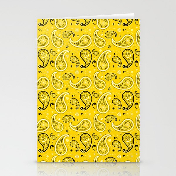Black and White Paisley Pattern on Yellow Background Stationery Cards