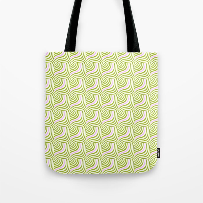 Green and Pastel Pink Stripes Shells Tote Bag