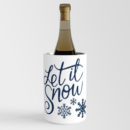 Let It Snow Blue Glitter Typography Winter Wine Chiller