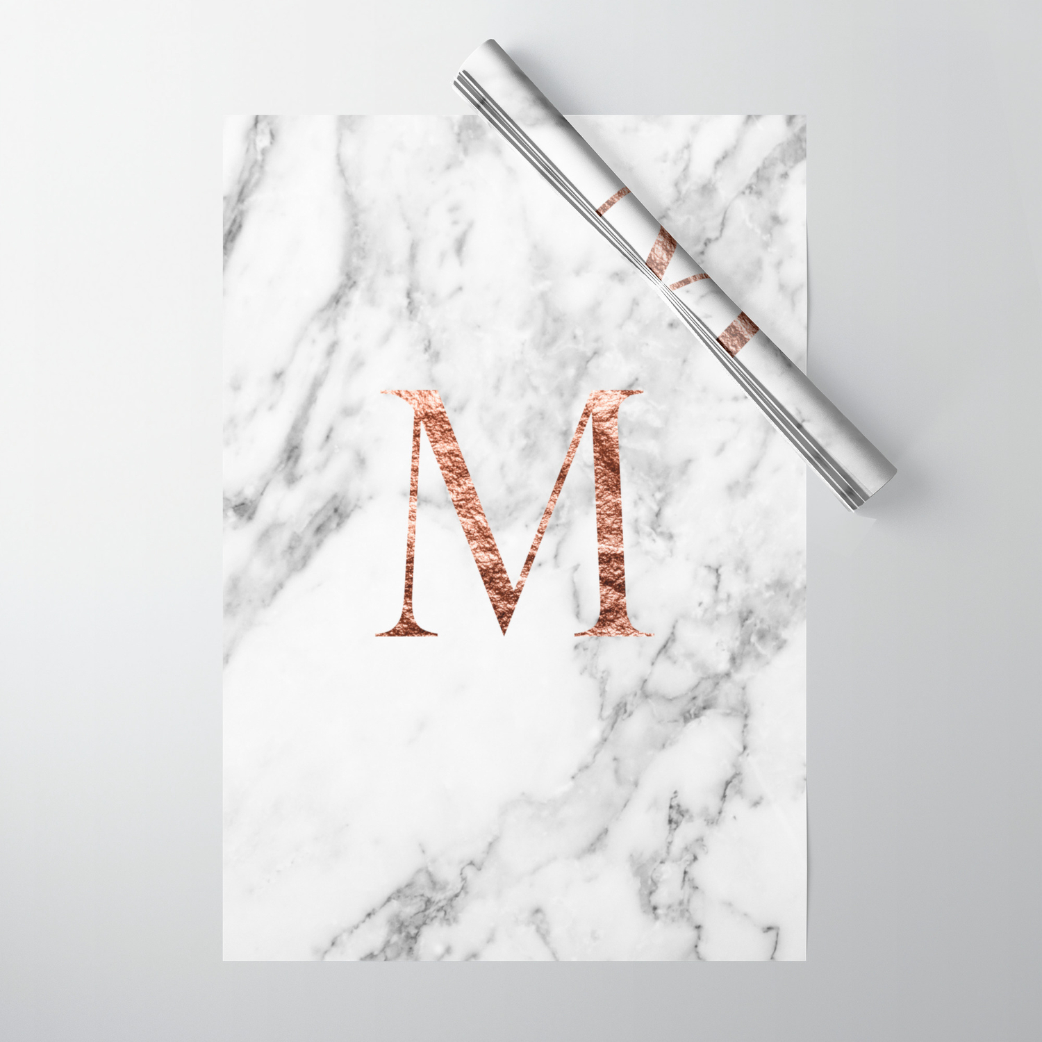 Monogram Rose Gold Marble M Wrapping Paper By Marbleco Society6