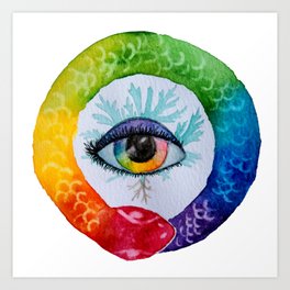 Rainbow Oroboros, Snake, Eye, Mugwort, Watercolor Art Art Print
