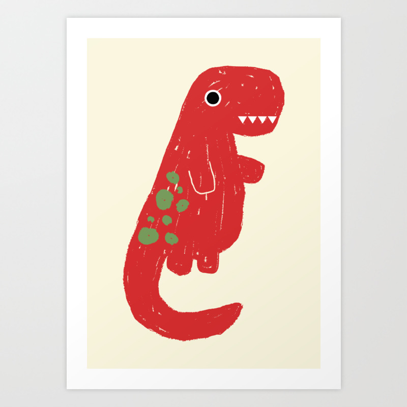 Cute Red T Rex Dinosaur Art Print By Elliehydedesign Society6