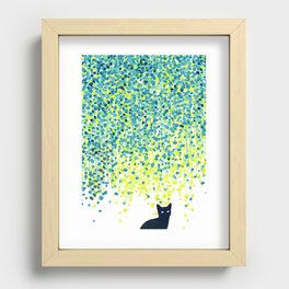 Cat in the garden under willow tree Recessed Framed Print