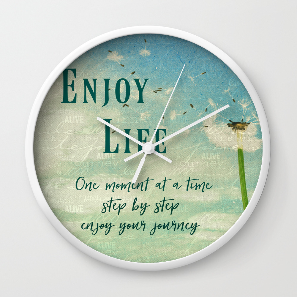 Enjoy Life Quotes Typography Wall Clock by Quote Life Shop | Society6
