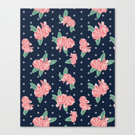 Brooklin - Navy dots floral bouquet minimal boho abstract flowers Canvas Print