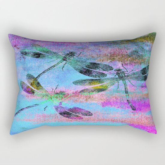 Mauritius Vintage Dragonflies Colours B Rectangular Pillow