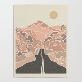 VALLEY OF FIRE Minimalist Modern and Vintage Illustration Design of the Red Desert Canyon Road Trip Poster