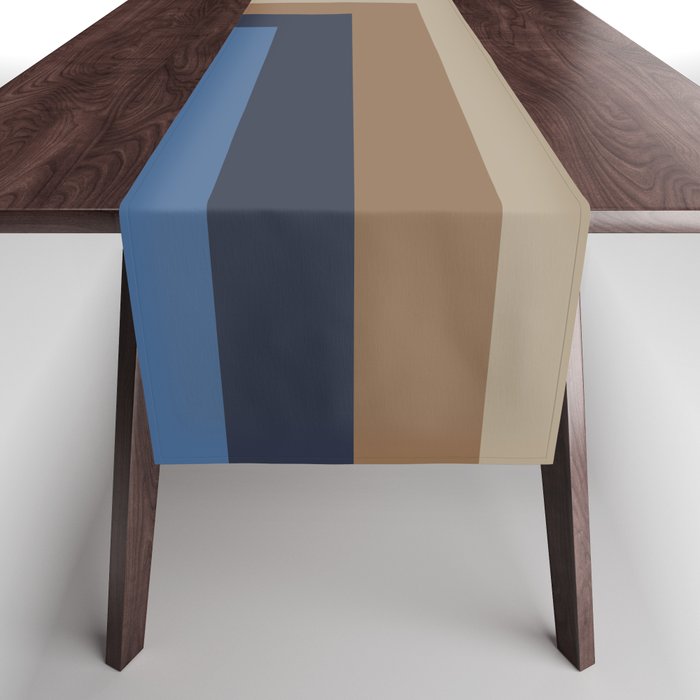 Geometric Lines in Brown Blue Shades Table Runner
