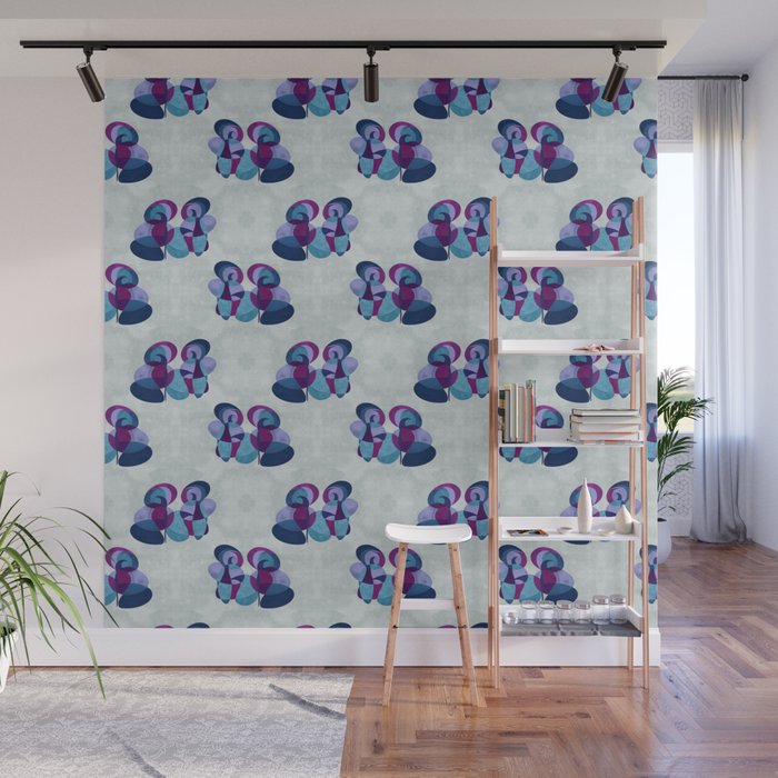 eamless pattern with abstract painting in blue, grey, purple and wine colors Wall Mural
