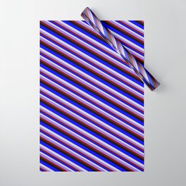 [ Thumbnail: Colorful Blue, Light Gray, Purple, Maroon, and Black Colored Stripes/Lines Pattern Wrapping Paper ]