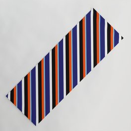 [ Thumbnail: Red, Sky Blue, Midnight Blue, White, and Black Colored Lines/Stripes Pattern Yoga Mat ]