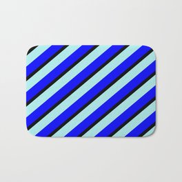 [ Thumbnail: Turquoise, Blue, and Black Colored Lines Pattern Bath Mat ]