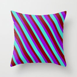 [ Thumbnail: Dark Violet, Turquoise & Maroon Colored Lines/Stripes Pattern Throw Pillow ]