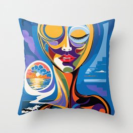 Blue Surreal Dream of The Sea and the Sun  Throw Pillow