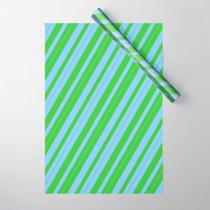 Light Sky Blue & Lime Green Colored Lines Pattern Wrapping Paper