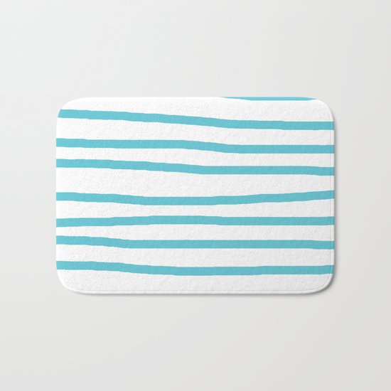 Simply Drawn Stripes in Seaside Blue Bath Mat