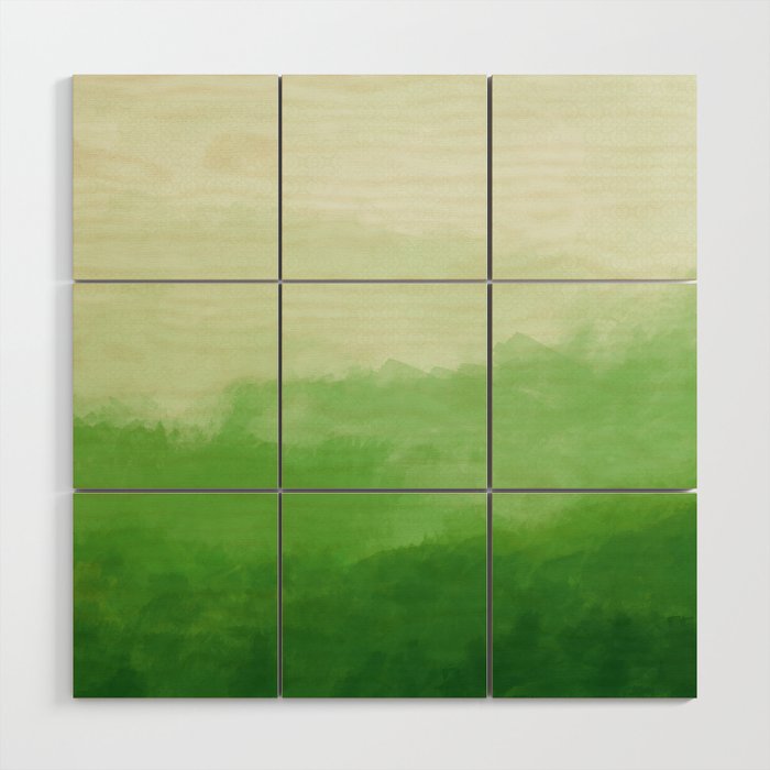 Painted Dream mist over green forest hills Wood Wall Art