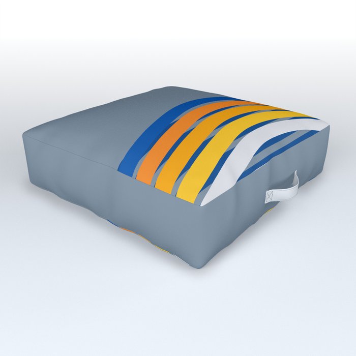 Zeti - Abstract Wavy Retro Stripe Pattern on Gray Blue Outdoor Floor Cushion