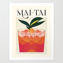 Mai Tai Retro Poster Pineapple Bar Prints, Vintage Drinks, Recipe, Wall Art Art Print