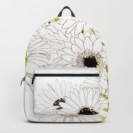 white gerbera flowers ink and watercolor Backpack