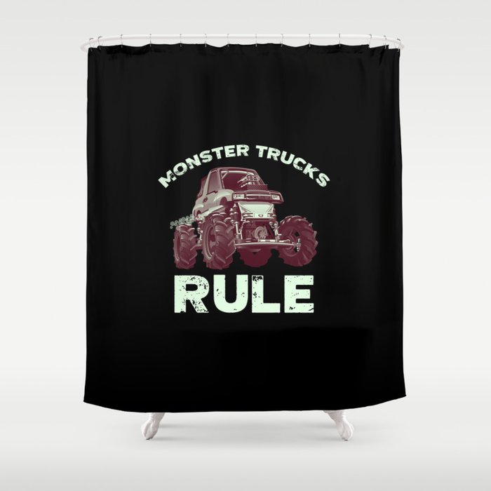 Awesome Monster Trucks Rule Funny Trucks Gift Shower Curtain