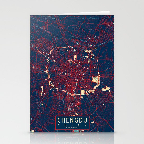 Chengdu City Map of Sichuan, China - Hope Stationery Cards