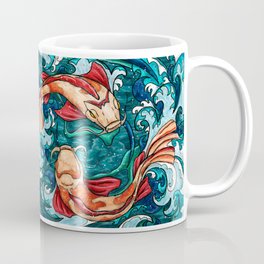 Japanese koi fish painting, koi fish couple in waves Coffee Mug