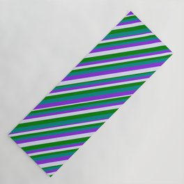 [ Thumbnail: Purple, Lavender, Green, and Dark Cyan Colored Striped/Lined Pattern Yoga Mat ]
