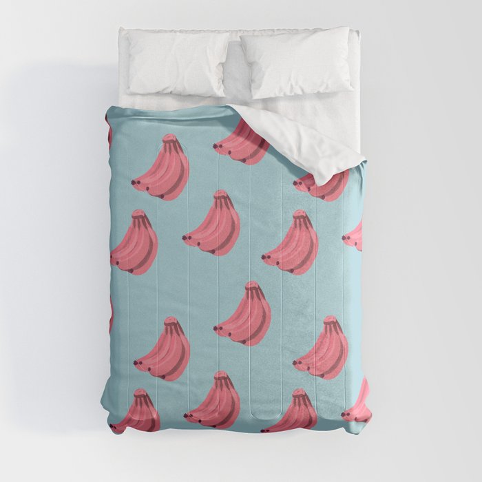 Bananas Pink- blue background Comforter