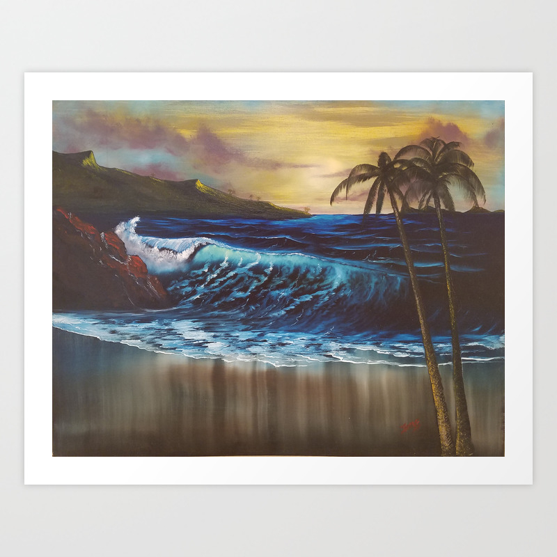 Beach Tropical Sunset Waves By Faye Art Print By Fas925 Society6