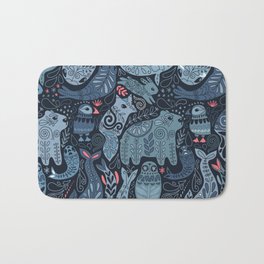 Arctic animals. Polar bear, narwhal, seal, fox, puffin, whale Bath Mat | Polarbear, Ethnic, Floral, Oriental, Fish, Bear, Narwhal, Nature, Pattern, Curated 