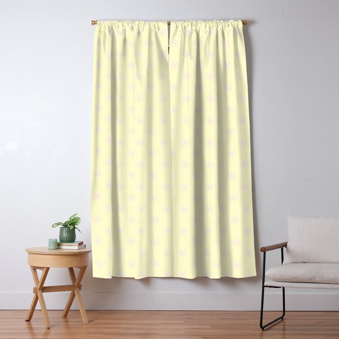Pink Lace On Cream Yellow Snowflakes Blackout Curtain By