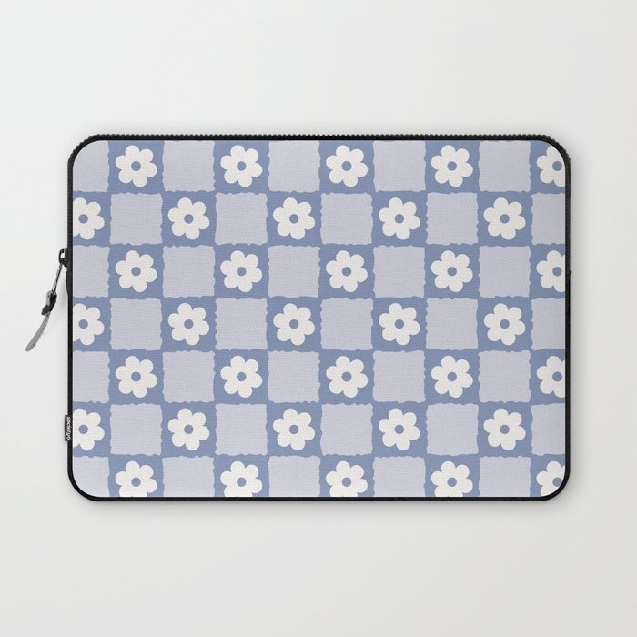 Retro Daisy Flower Checker in Blue  Laptop Sleeve