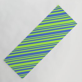 [ Thumbnail: Light Green & Royal Blue Colored Lines/Stripes Pattern Yoga Mat ]