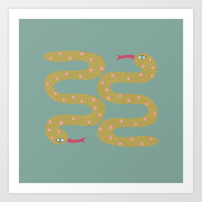 Polka Dot Snakes - teal Art Print