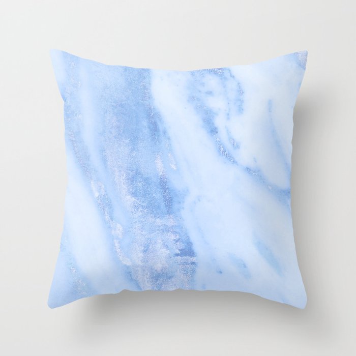 Shimmery Pure Cerulean Blue Marble Metallic Throw Pillow