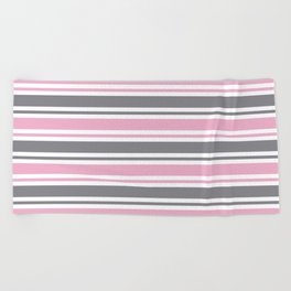Pastel Pink & Gray & White Stripe Pattern Beach Towel