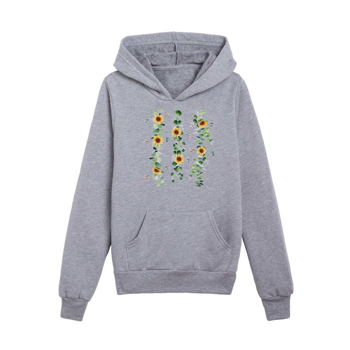 Eucalyptus Sunflowers and Hummingbirds Kids Pullover Hoodie