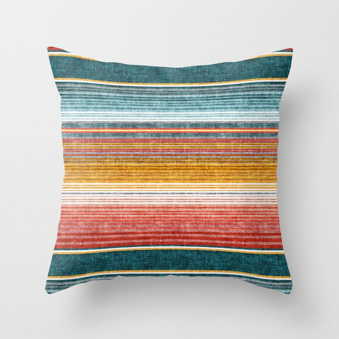 serape southwest stripe - orange & teal Throw Pillow