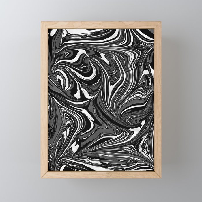 Black White Grey Marble Framed Mini Art Print