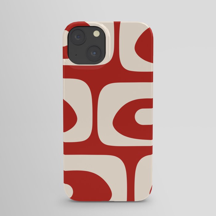 Retro Piquet Mid Century Modern Abstract Pattern in Red and Almond Cream iPhone Case